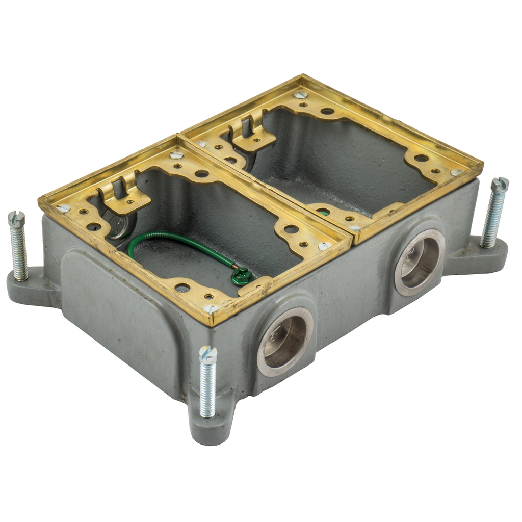 Product image for Hubbell B4214 2-Gang 16 In? Brass Cast Iron Rectangular Floor Box