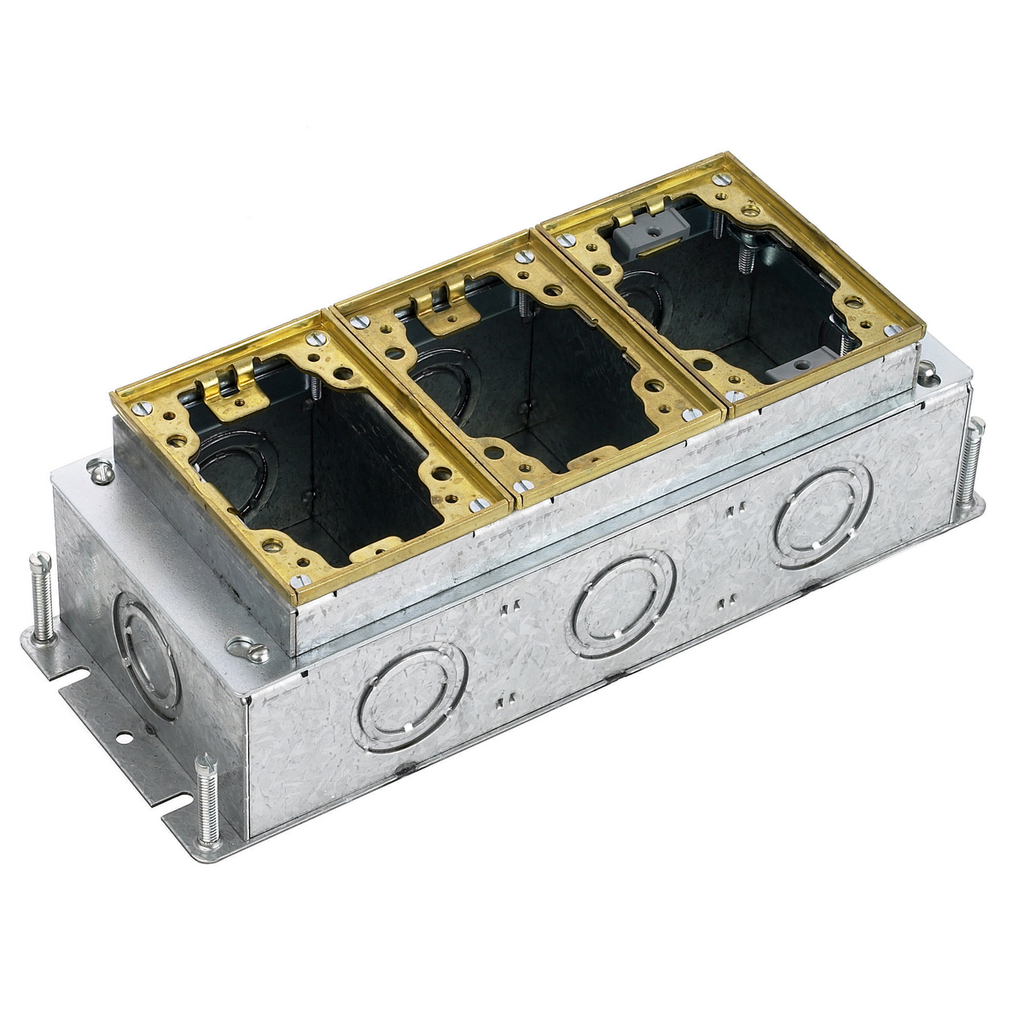 Product image for Hubbell B2433 3-Gang 50.8 In? Brass Stamped Steel Rectangular Floor Box