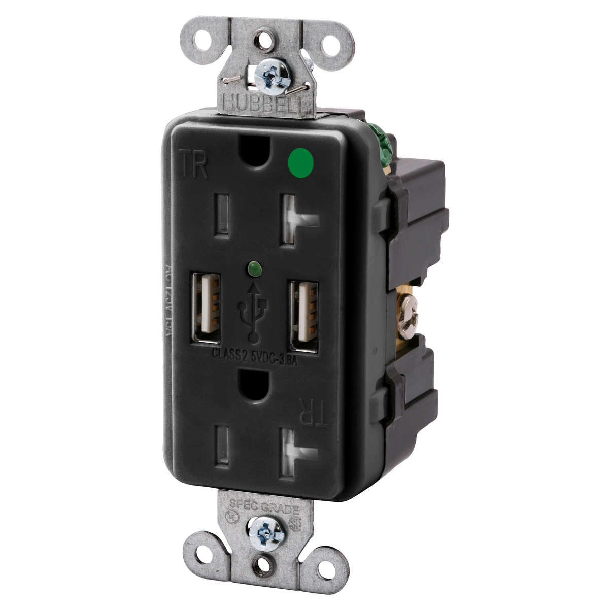 Straight Blade Devices, 20A, 125V, 2 Pole, 3 Wire Grounding, USB8300BK