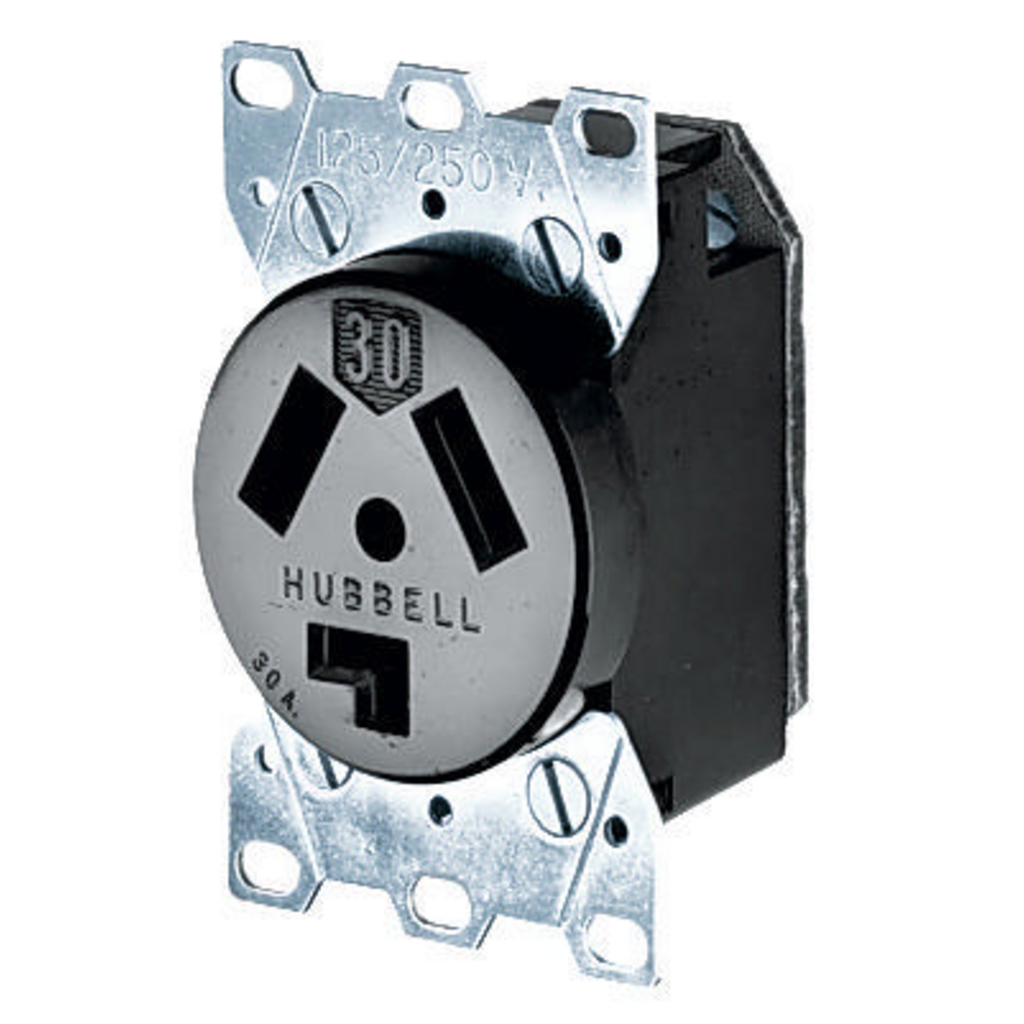 Hubbell Wiring Devices HBL9350 30 Amp 125/250 Volt 3-Pole 3-Wire NEMA 10-30R Black Phenolic Straight Blade Device Receptacle Hubbell Wiring Devices HBL9350 30 Amp 125/250 Volt 3-Pole 3-Wire NEMA 10-30R Black Phenolic Straight Blade Device Receptacle