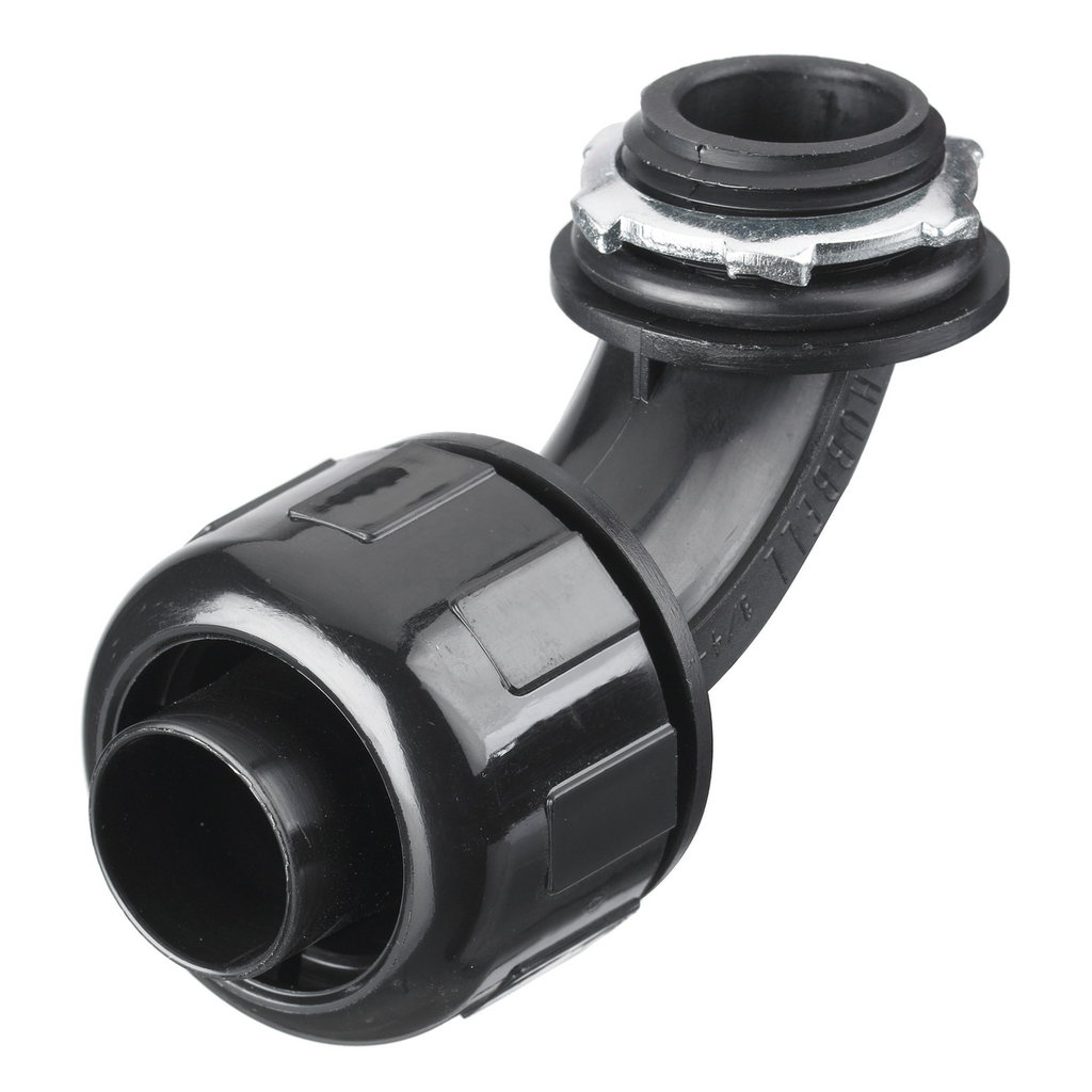 Product image for Hubbell P0509NBK 1/2 Inch Black Fixed 90 Degrees Non-Metallic Liquidtight Connector