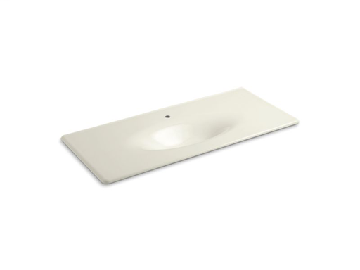 Iron/Impressions® 49" vanity-top bathroom sink with single faucet hole, Biscuit
