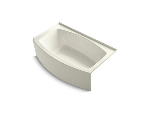 Expanse® 60" x 30-36" curved alcove bath with integral flange and right-hand drain, Biscuit