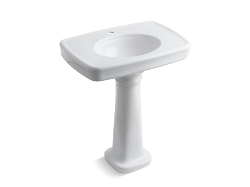 Bancroft® 30" pedestal bathroom sink with single faucet hole, White