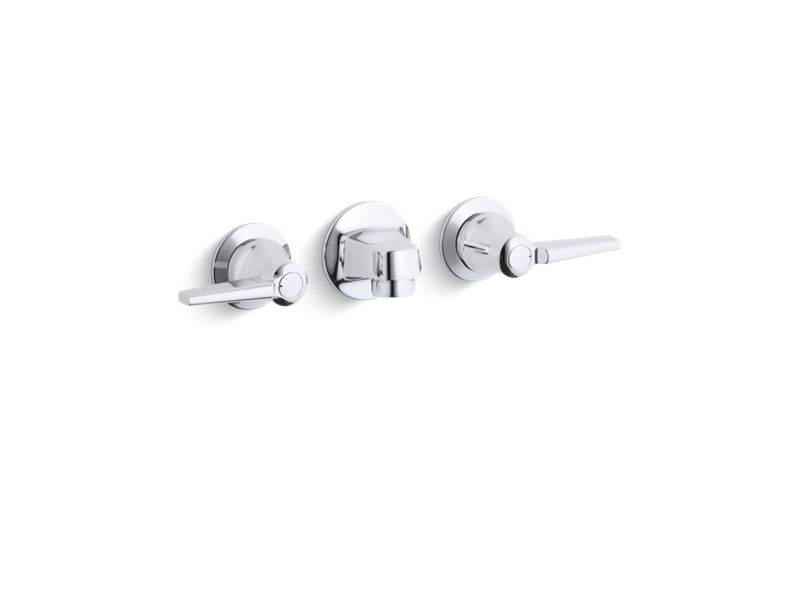 Triton® Shelf-back commercial bathroom sink faucet with grid drain and lever handles, Polished Chrome