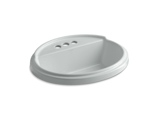 Tresham® oval drop-in bathroom sink with 4" centerset faucet holes, Ice™ Grey