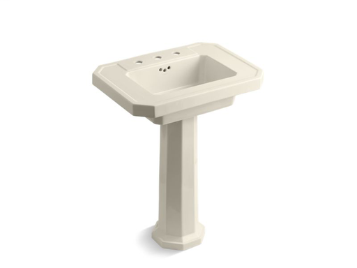 Kathryn® pedestal bathroom sink with 8" widespread faucet holes, Almond
