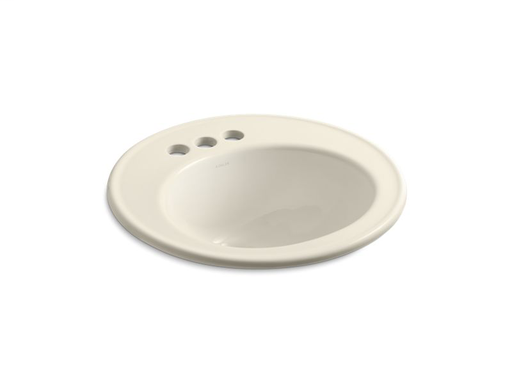 Brookline® 19" diameter drop-in bathroom sink with 4" centerset faucet holes, Almond