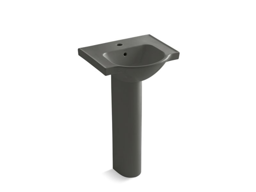 Veer™ 21" pedestal bathroom sink with single faucet hole, Thunder Grey