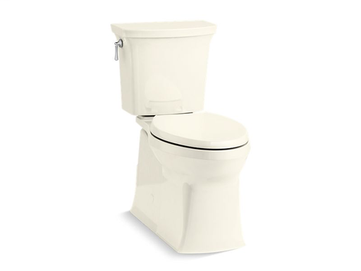 Corbelle® with ContinuousClean Comfort Height® two-piece elongated 1.28 gpf toilet with skirted trapway, left-hand trip lever and Revolution 360™ swirl flushing technology, seat not included, Biscuit