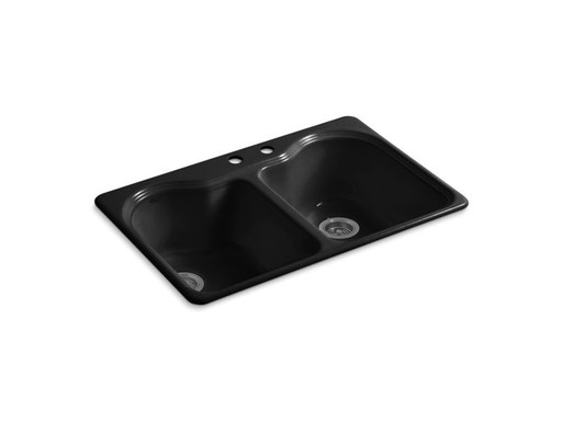 Hartland® 33" x 22" x 9-5/8" top-mount double-equal kitchen sink with 2 faucet holes, Black Black