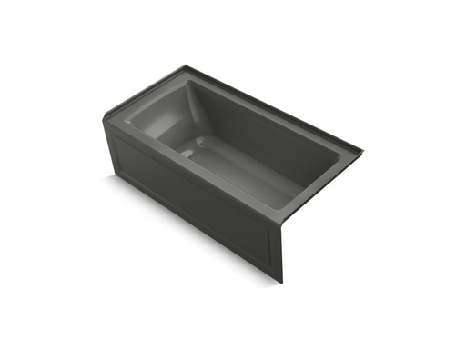 Archer® VibrAcoustic® 60" x 30" integral apron bath with Bask® heated surface, integral flange, and right-hand drain, Thunder Grey
