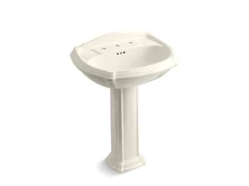 Portrait® pedestal bathroom sink with 8" widespread faucet holes, Biscuit