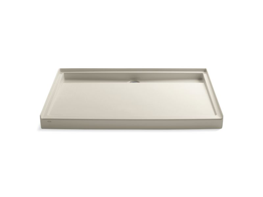 Groove® 60" x 42" single threshold rear center drain shower base, Almond