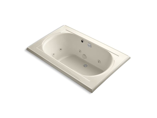 Memoirs® 66" x 42" drop-in whirlpool with reversible drain, heater and custom pump location without jet trim, Almond