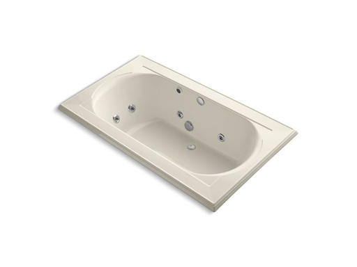 Memoirs® 72" x 42" drop-in whirlpool with reversible drain, heater and custom pump location without jet trim, Almond