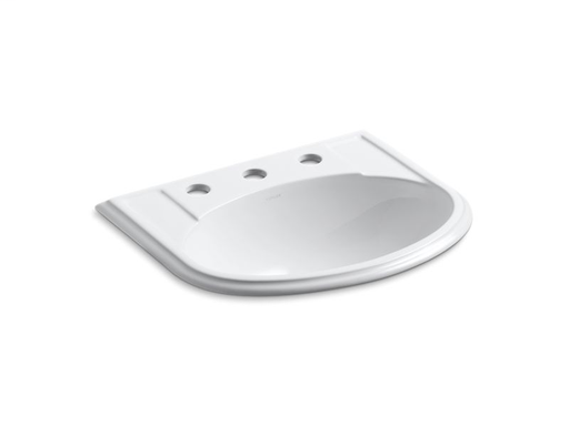 Devonshire® drop-in bathroom sink with 8" widespread faucet holes, White