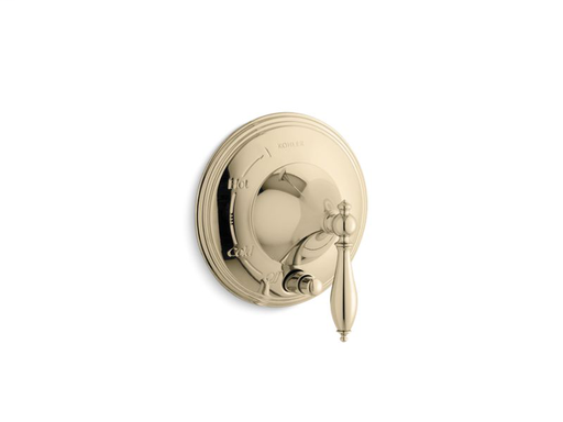 Finial® Traditional pressure-balancing valve trim with lever handle and polished finish accents, valve not included, Vibrant French Gold