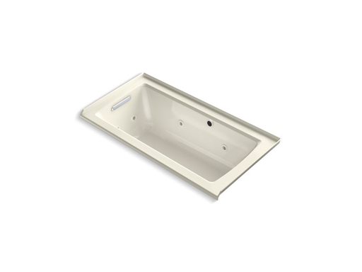 Archer® 60" x 30" alcove whirlpool with Bask® heated surface, integral flange and left-hand drain, Biscuit