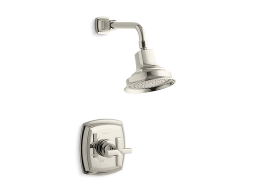 Margaux® Rite-Temp® shower valve trim with cross handle and 2.5 gpm showerhead, Vibrant Polished Nickel