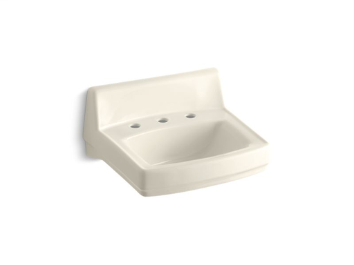 Greenwich™ 20-3/4" x 18-1/4" wall-mount/concealed arm carrier bathroom sink with widespread faucet holes, Almond