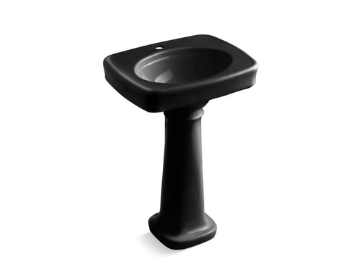 Bancroft® 24" pedestal bathroom sink with single faucet hole, Black Black