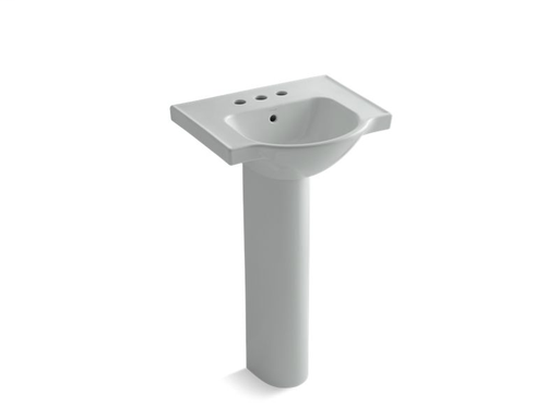 Veer™ 21" pedestal bathroom sink with 4" centerset faucet holes, Ice™ Grey