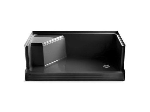 Memoirs® 60" x 36" single threshold right-hand drain shower base with integral seat at left, Black Black