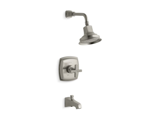 Margaux(r) Rite-Temp(r) bath and shower trim set with cross handle and NPT spout, valve not included, Vibrant Brushed Nickel