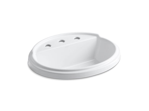Tresham® oval drop-in bathroom sink with 8" widespread faucet holes, White