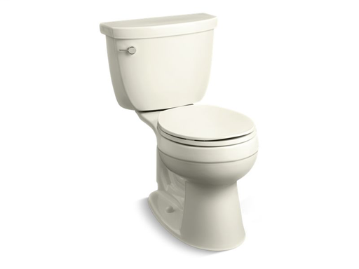 Cimarron® Comfort Height® two-piece round-front 1.28 gpf toilet with AquaPiston® flush technology, left-hand trip lever and Insuliner® tank liner, seat not included, Biscuit