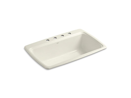 Cape Dory® 33" x 22" x 9-5/8" top-mount single-bowl kitchen sink with 4 faucet holes, Biscuit