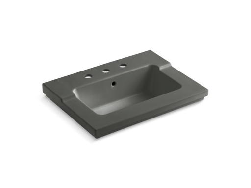 Tresham® vanity-top bathroom sink with 8" widespread faucet holes, Thunder Grey