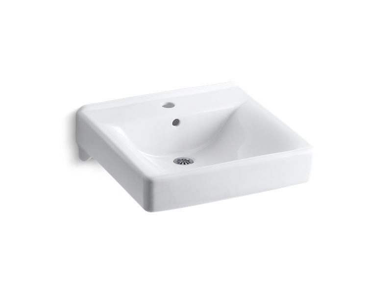 Soho® 20" x 18" wall-mount/concealed arm carrier bathroom sink with single faucet hole, White
