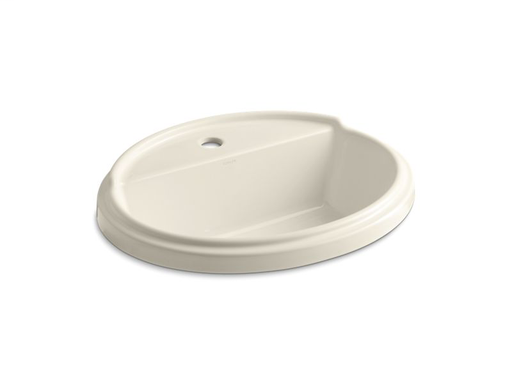 Tresham® oval drop-in bathroom sink with single faucet hole, Almond