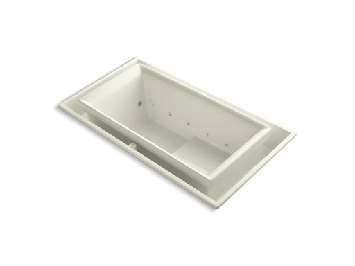 sok® 75" x 41" drop-in Effervescence bath with chromatherapy and right-hand drain, Biscuit