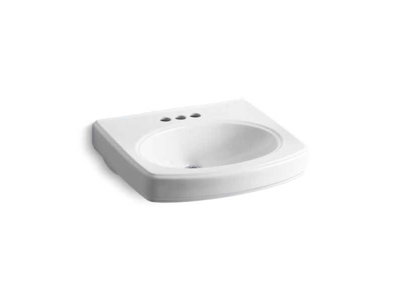 Pinoir® bathroom sink basin with 4" centerset faucet holes, White