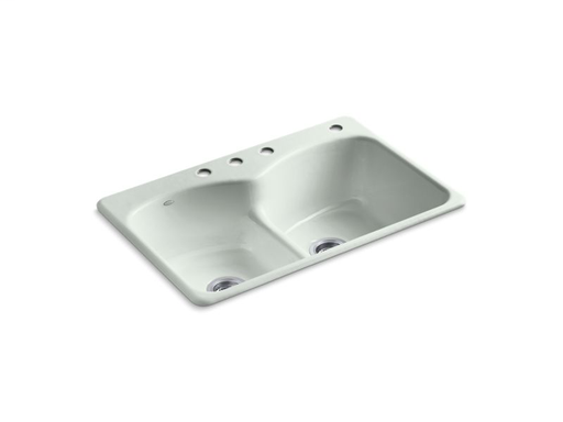 Langlade® 33" x 22" x 9-5/8" top-mount Smart Divide® double-equal kitchen sink with 3 faucet holes and one accessory hole, Sea Salt