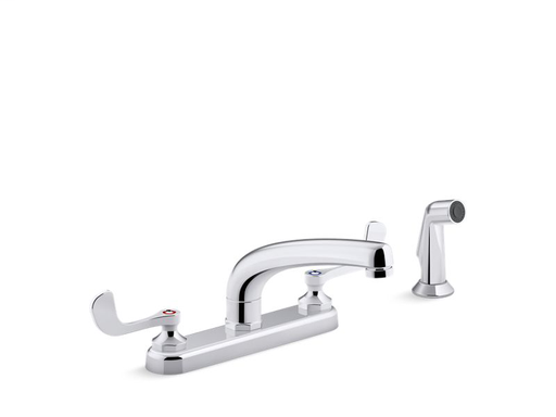 Triton® Bowe® 1.5 gpm kitchen sink faucet with 8-3/16" swing spout, matching finish sidespray, aerated flow and wristblade handles, Polished Chrome