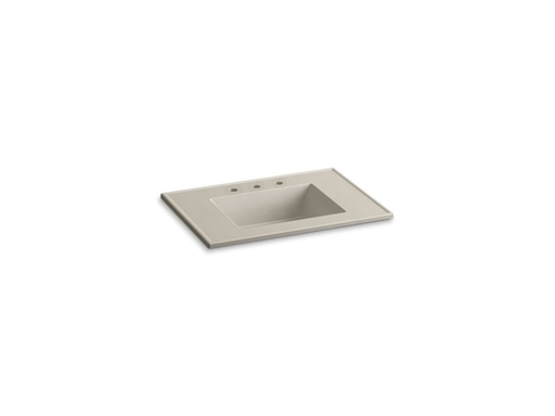 Ceramic/Impressions® 31" rectangular vanity-top bathroom sink with 8" widespread faucet holes, Sandbar Impressions