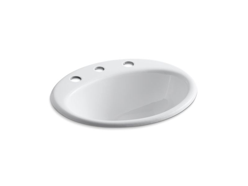 Farmington® drop-in bathroom sink with 8" widespread faucet holes, White