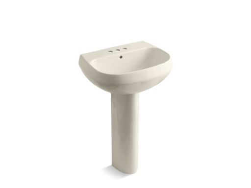 Wellworth® pedestal bathroom sink with 4" centerset faucet holes, Almond
