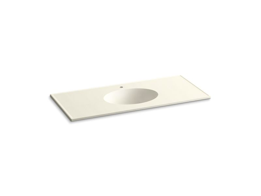Ceramic/Impressions® 49" oval vanity-top bathroom sink with single faucet hole, Biscuit Impressions