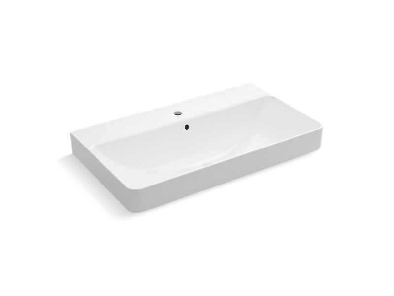 Vox® Rectangle trough vessel bathroom sink with single faucet hole, White