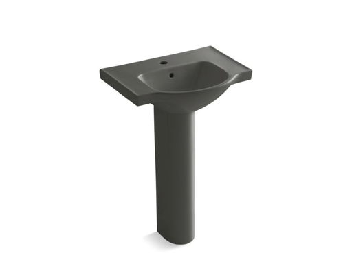 Veer™ 24" pedestal bathroom sink with single faucet hole, Thunder Grey