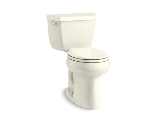 Highline® Classic Comfort Height® two-piece round-front 1.28 gpf toilet with Class Five® flush technology and left-hand trip lever, seat not included, Biscuit