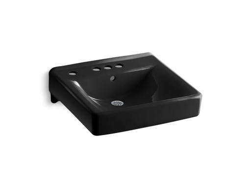 Soho® 20" x 18" wall-mount/concealed arm carrier arm bathroom sink with 4" centerset faucet holes and left-hand soap dispenser hole, Black Black