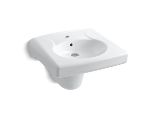 Brenham™ wall-mounted or concealed carrier arm mounted commercial bathroom sink with single faucet hole and shroud, antimicrobial finish, White