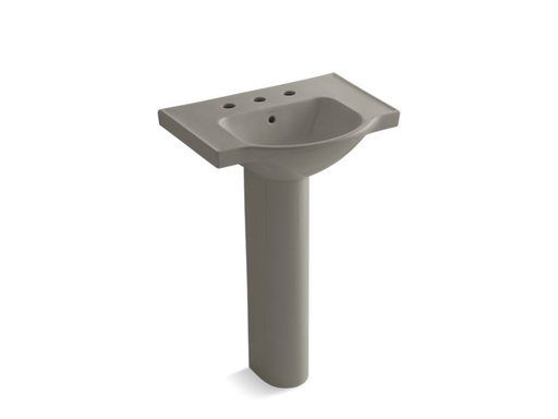 Veer™ 24" pedestal bathroom sink with 8" widespread faucet holes, Cashmere