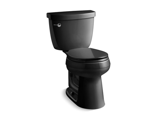 Cimarron® Comfort Height® two-piece round-front 1.28 gpf toilet with AquaPiston® flush technology, left-hand trip lever and Insuliner® tank liner, seat not included, Black Black